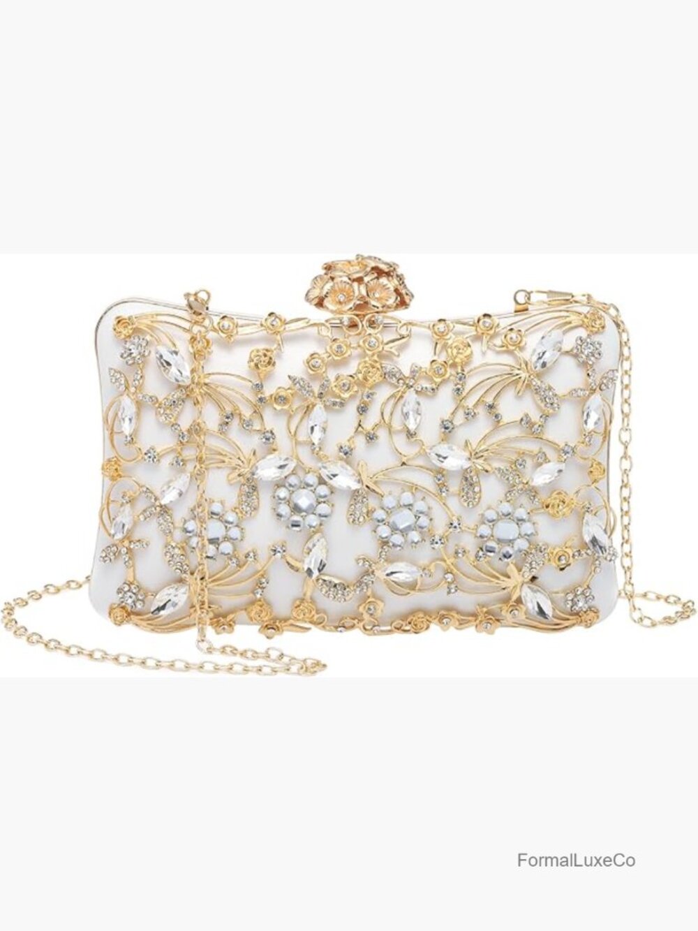 Sparkling Rhinestone Evening Clutch with Detachable Chain Strap for Formal